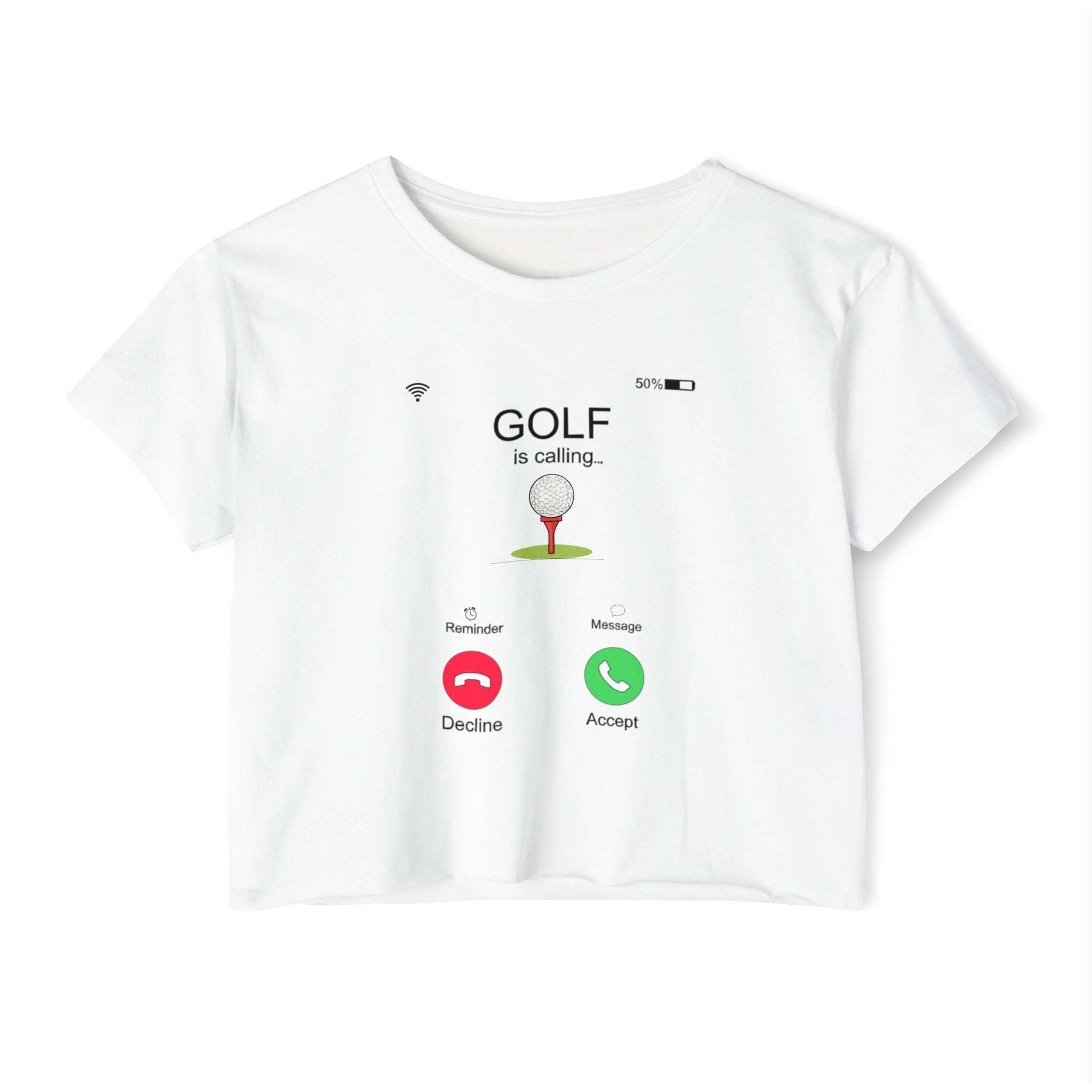 Golf Is Calling Crop Top — Women's Golf Tee with 'Golf is calling' Call Screen Design (Customizable Back)