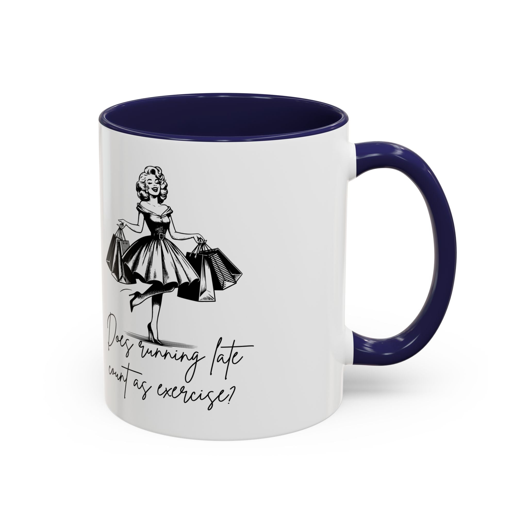 Does Turning Late Count As Exercise? Coffee Mug — Retro Shopping Lady Accent Mug