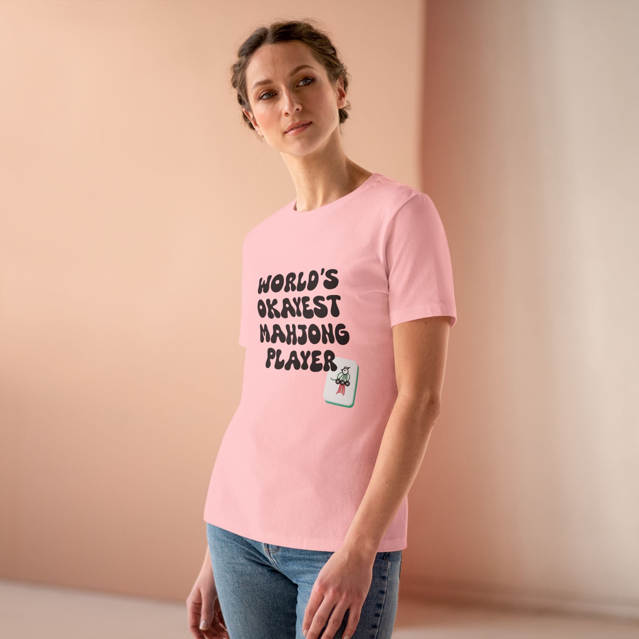 World's Okayest Mahjong Player Tee — Funny Mahjong Shirt for Women