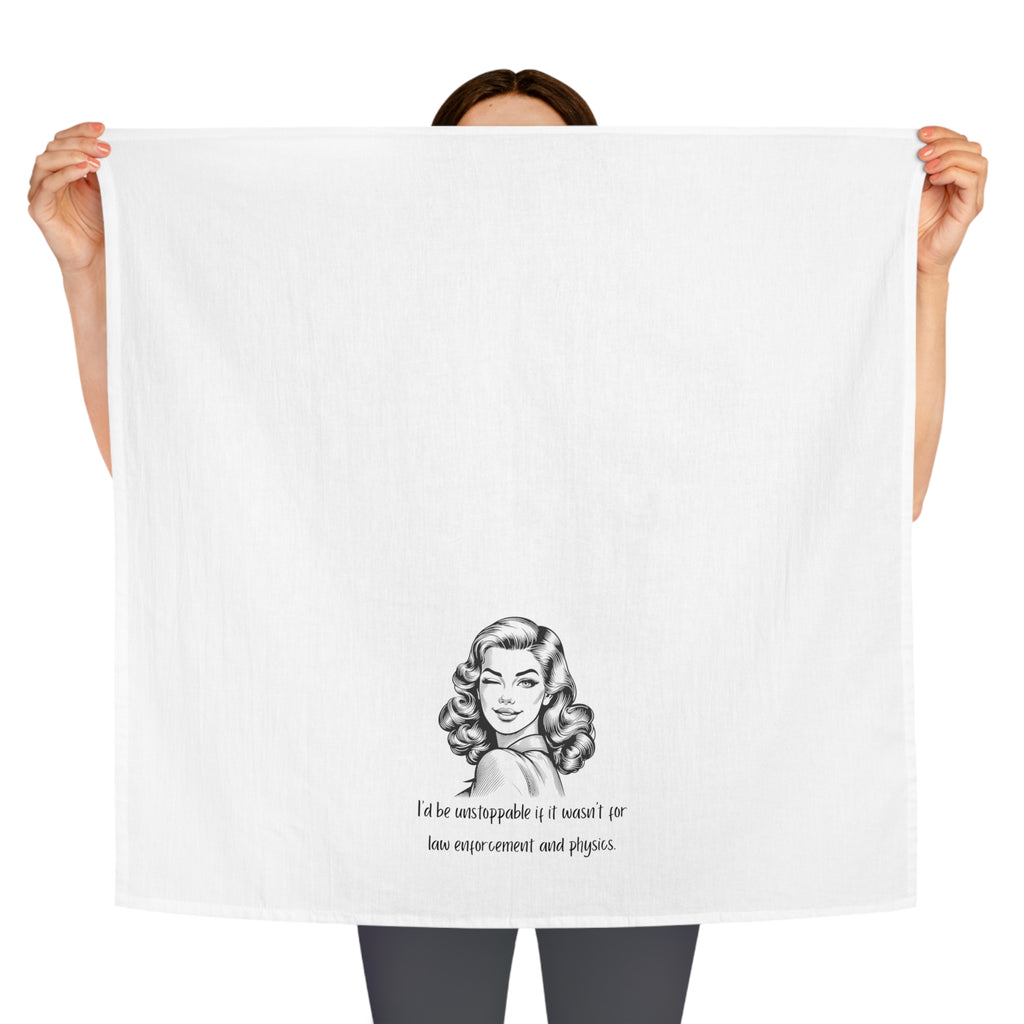 Vintage Woman Tea Towel — "I'd Be Unstoppable If I Wasn't Just Too Overcommitted and Tired" Kitchen Towel, Funny Retro Gift