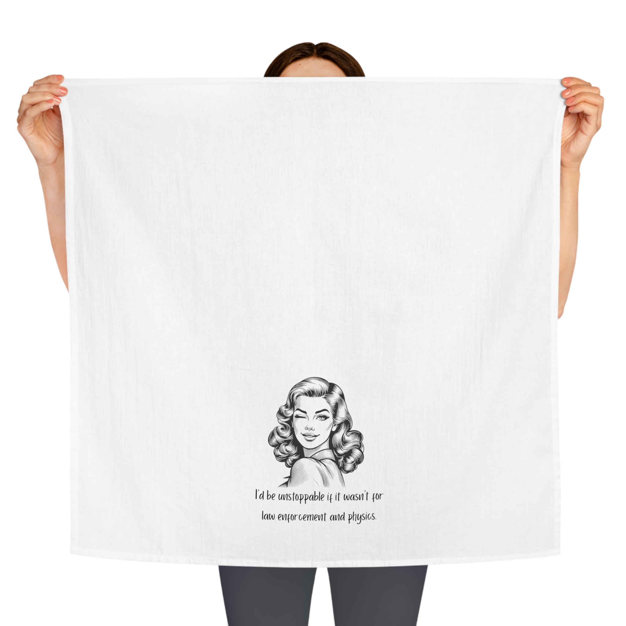 Vintage Woman Tea Towel — "I'd Be Unstoppable If I Wasn't Just Too Overcommitted and Tired" Kitchen Towel, Funny Retro Gift