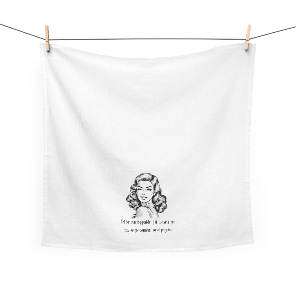 Vintage Woman Tea Towel — "I'd Be Unstoppable If I Wasn't Just Too Overcommitted and Tired" Kitchen Towel, Funny Retro Gift