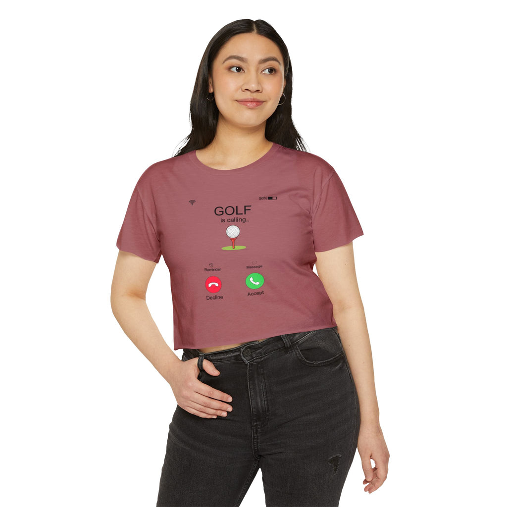 Golf Is Calling Crop Top — Women's Golf Tee with 'Golf is calling' Call Screen Design (Customizable Back)