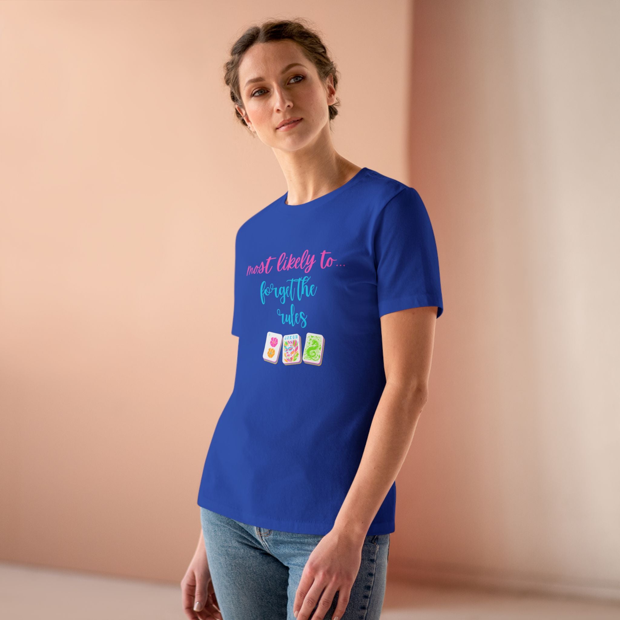 Mahjong Women's Tee — "Most Likely to Forget the Rules" Colorful Mahjong Tile Graphic