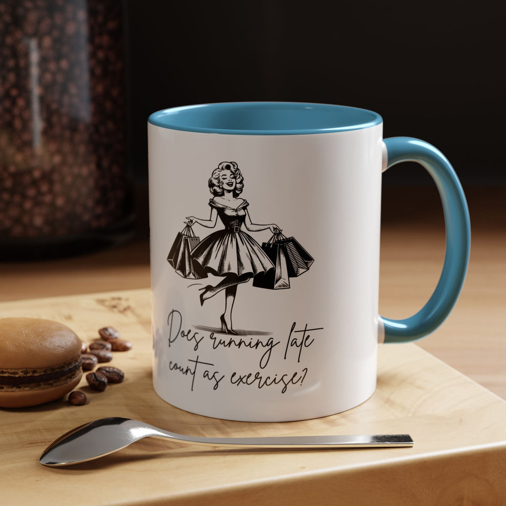 Does Turning Late Count As Exercise? Coffee Mug — Retro Shopping Lady Accent Mug
