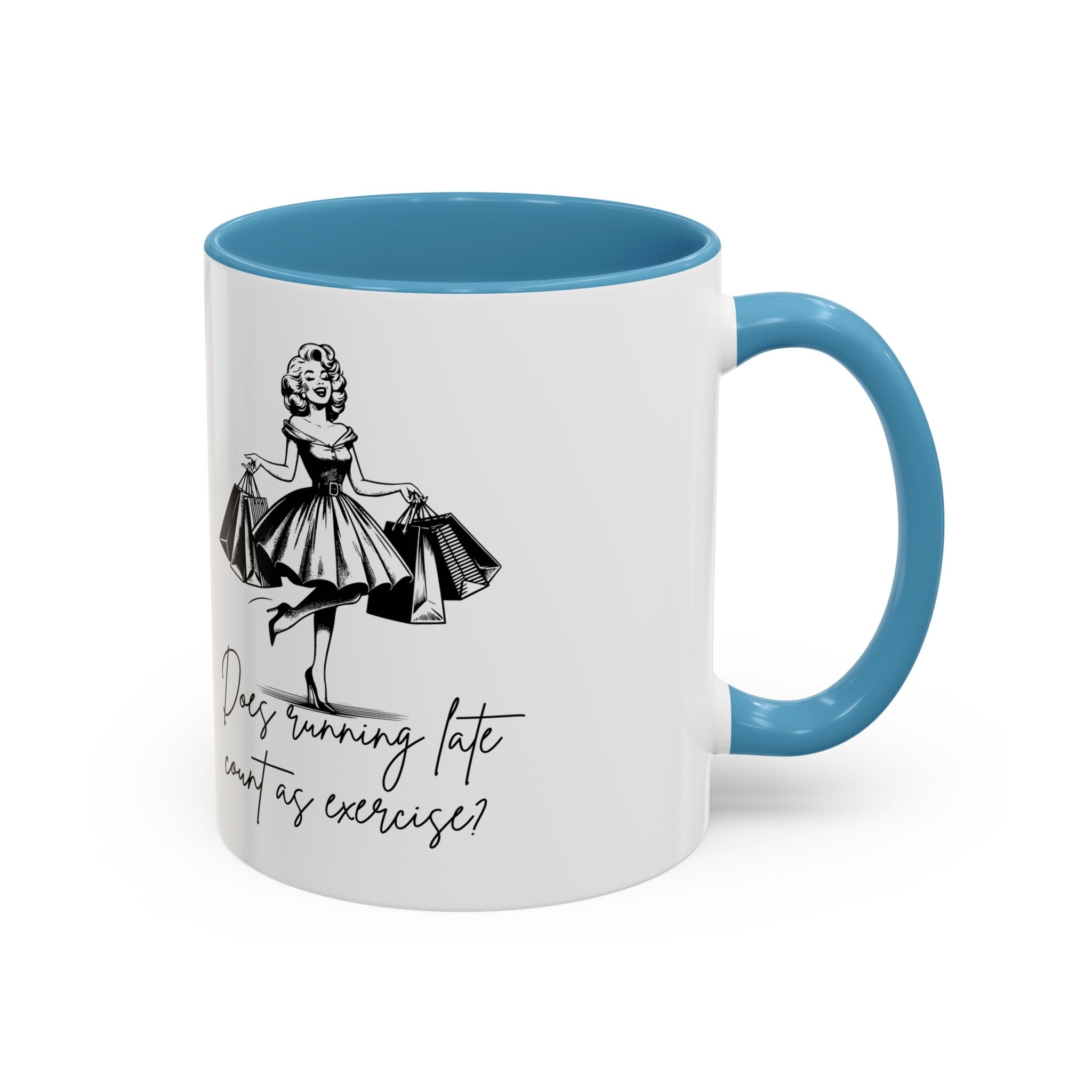 Does Turning Late Count As Exercise? Coffee Mug — Retro Shopping Lady Accent Mug
