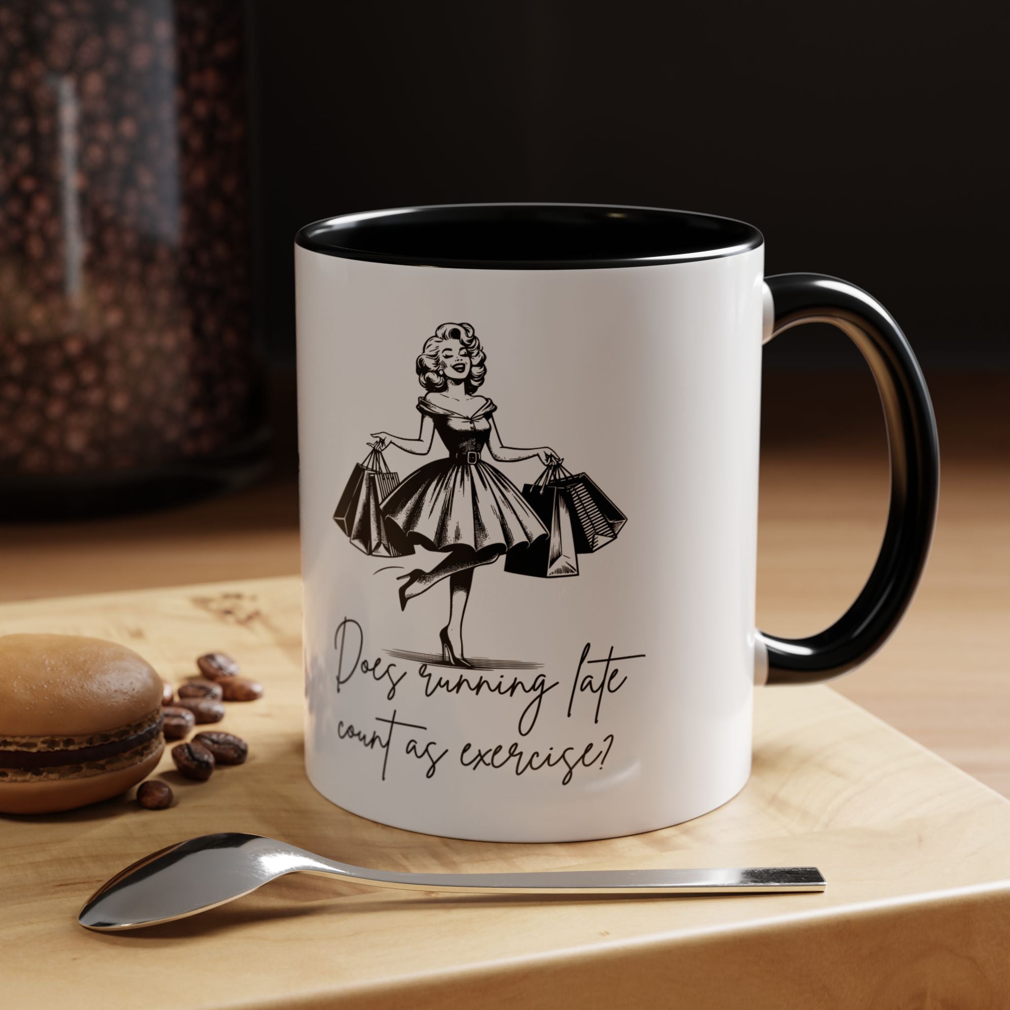 Does Turning Late Count As Exercise? Coffee Mug — Retro Shopping Lady Accent Mug