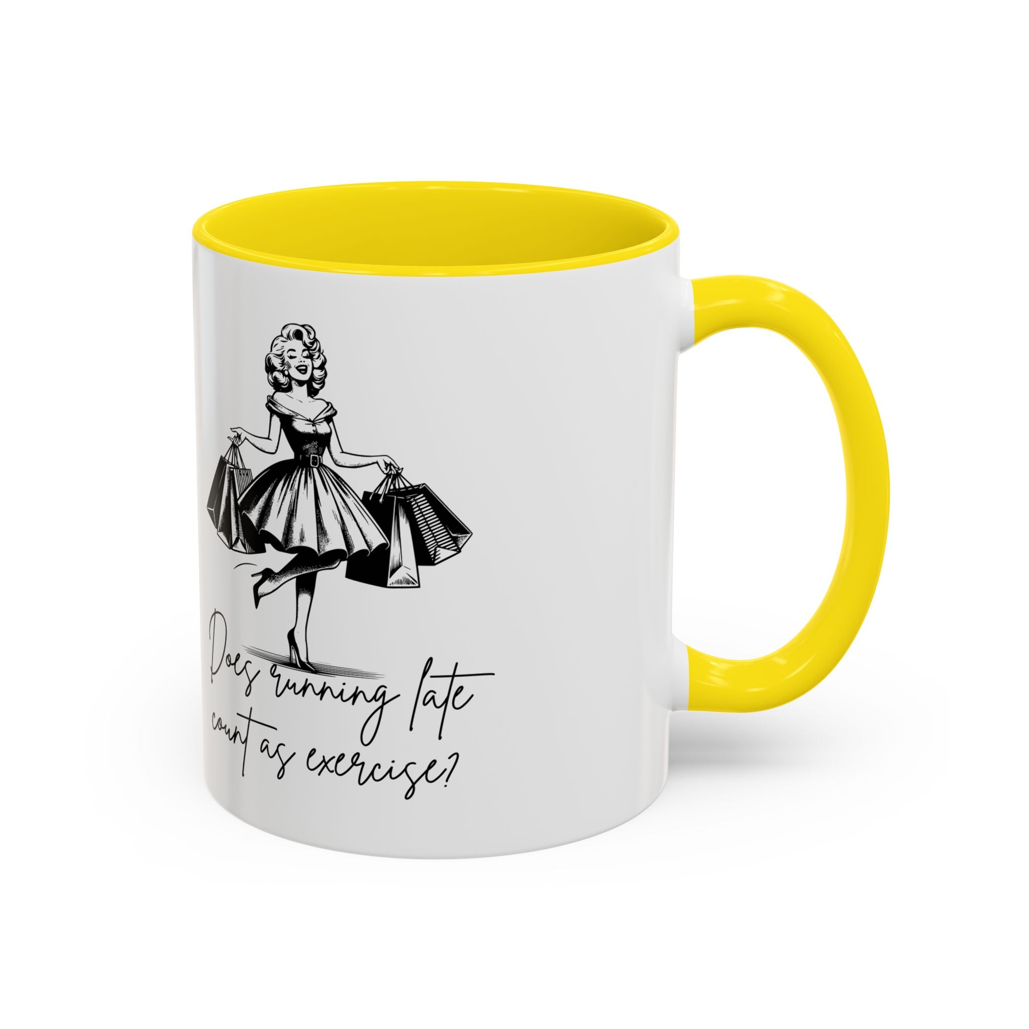 Does Turning Late Count As Exercise? Coffee Mug — Retro Shopping Lady Accent Mug