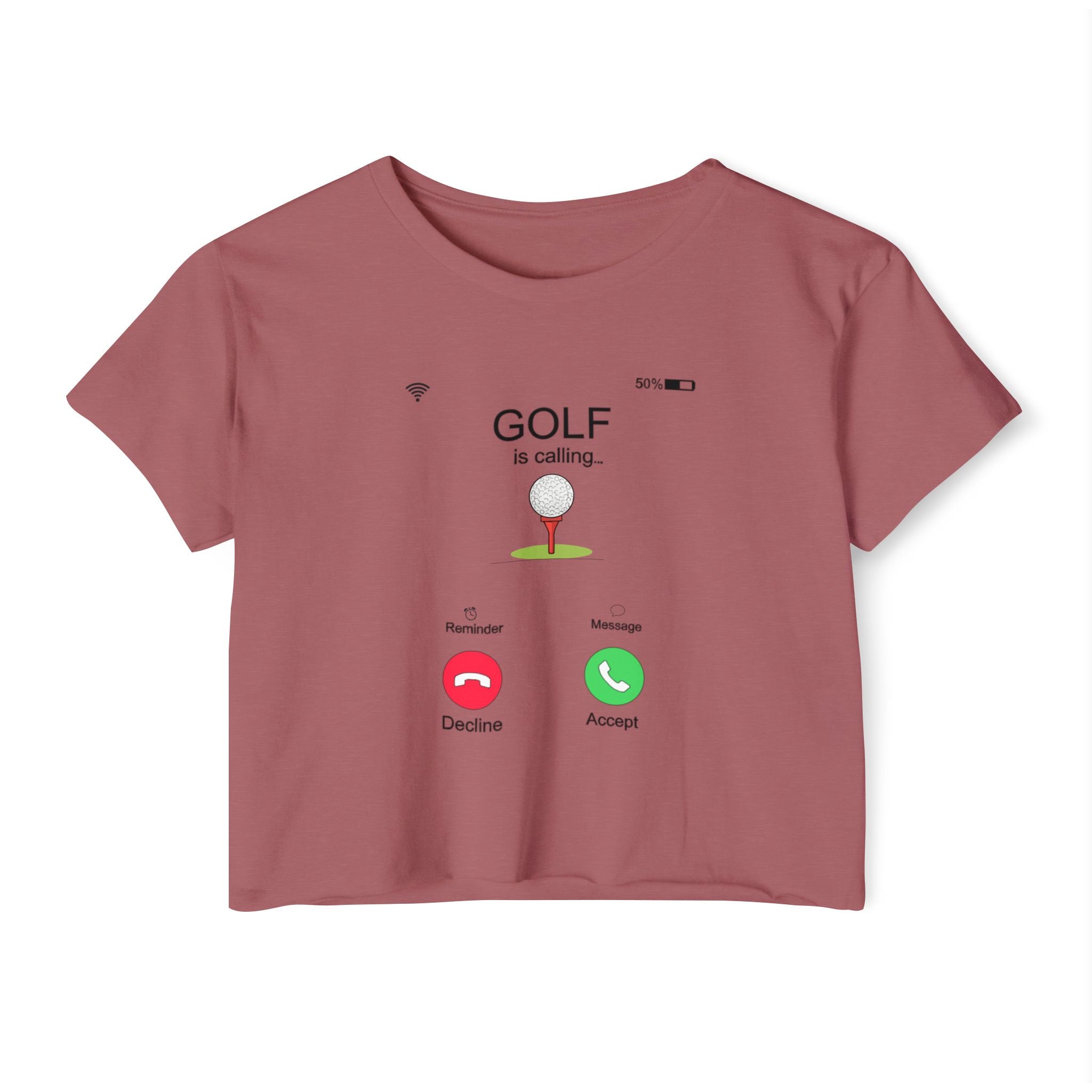 Golf Is Calling Crop Top — Women's Golf Tee with 'Golf is calling' Call Screen Design (Customizable Back)