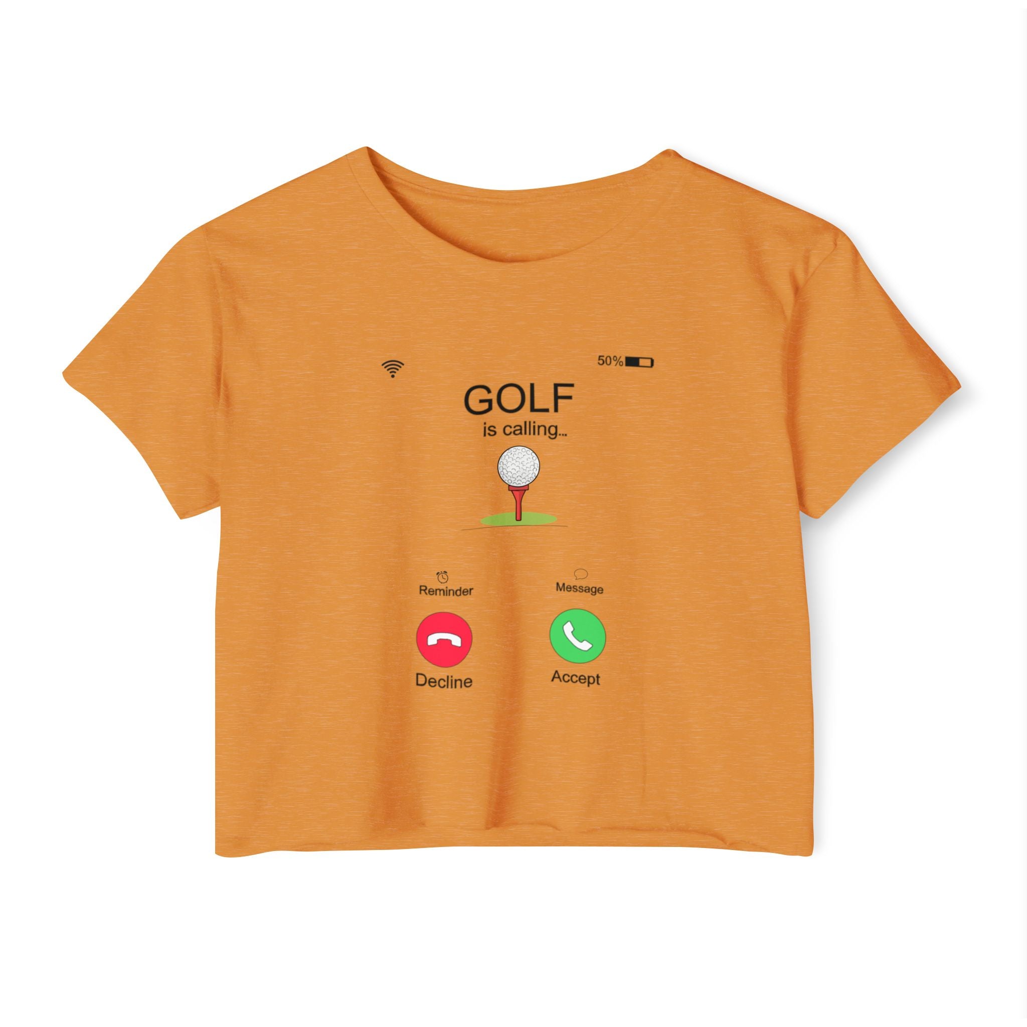 Golf Is Calling Crop Top — Women's Golf Tee with 'Golf is calling' Call Screen Design (Customizable Back)
