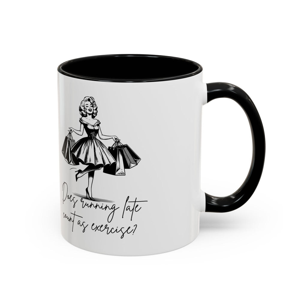 Does Turning Late Count As Exercise? Coffee Mug — Retro Shopping Lady Accent Mug