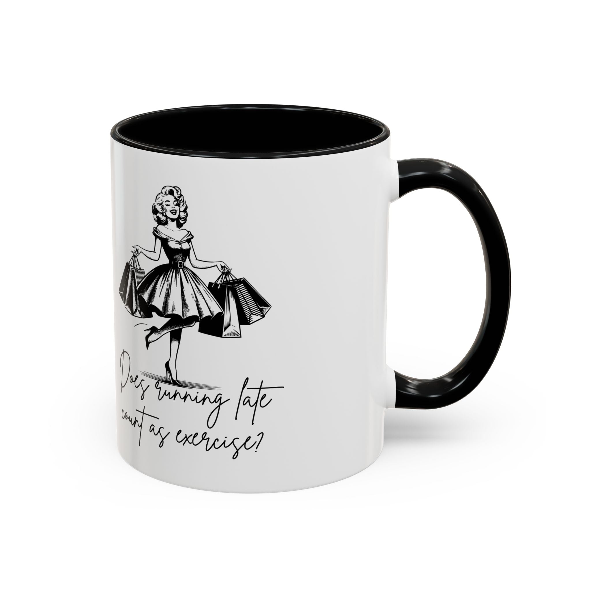 Does Turning Late Count As Exercise? Coffee Mug — Retro Shopping Lady Accent Mug