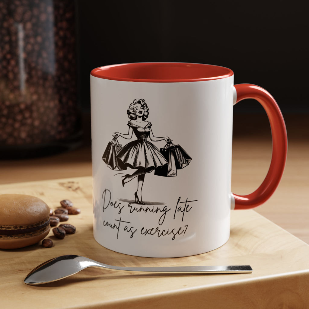 Does Turning Late Count As Exercise? Coffee Mug — Retro Shopping Lady Accent Mug