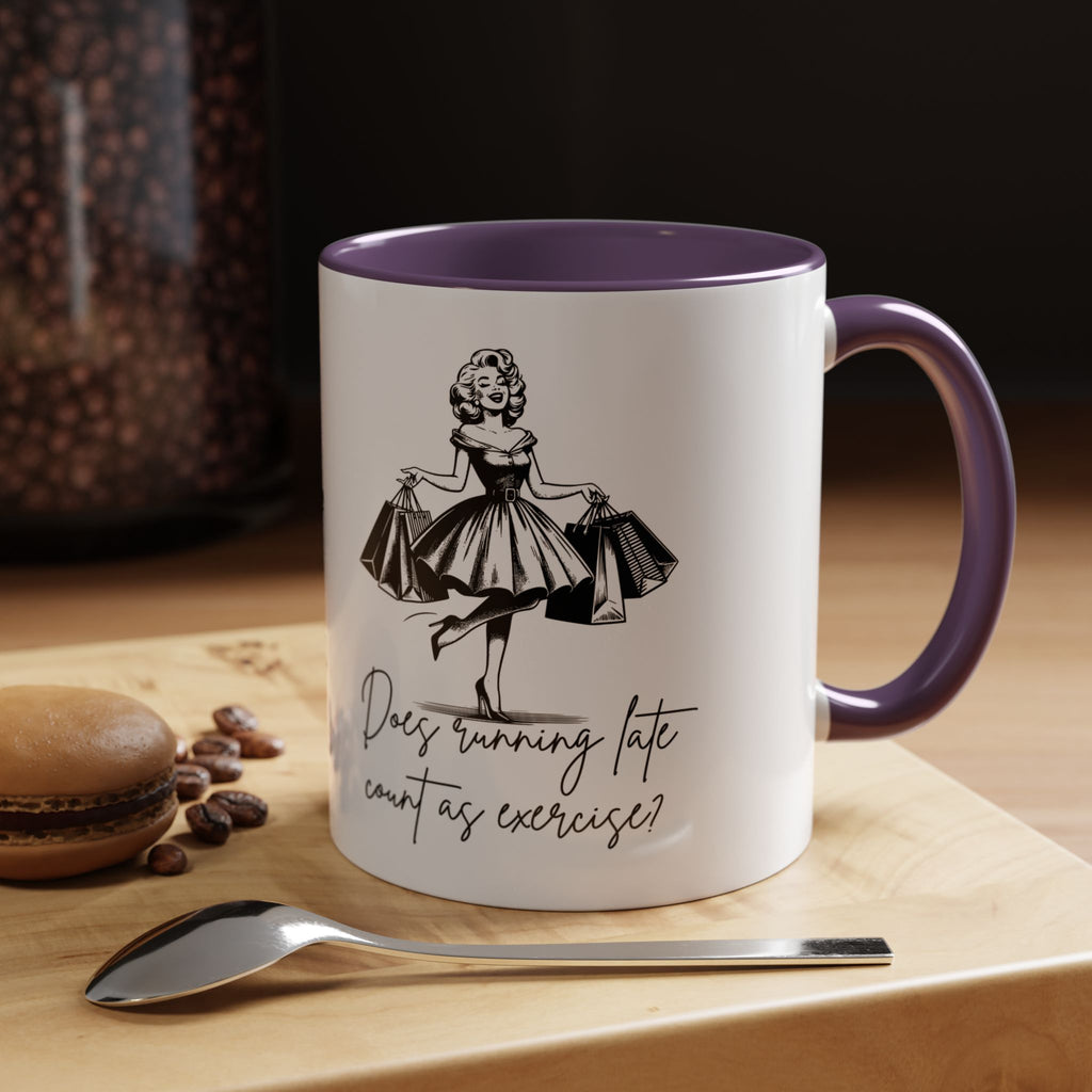 Does Turning Late Count As Exercise? Coffee Mug — Retro Shopping Lady Accent Mug