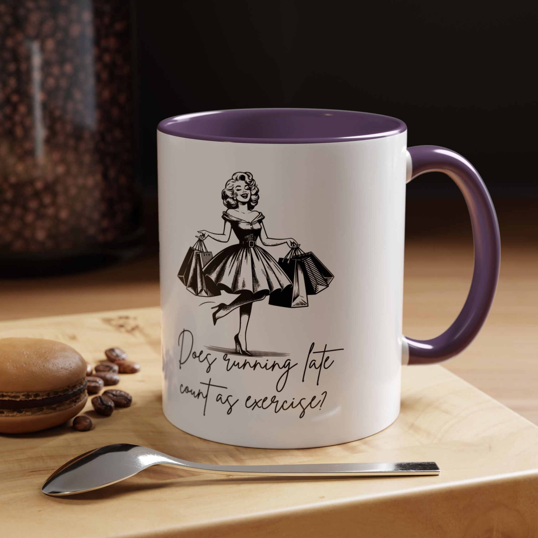 Does Turning Late Count As Exercise? Coffee Mug — Retro Shopping Lady Accent Mug
