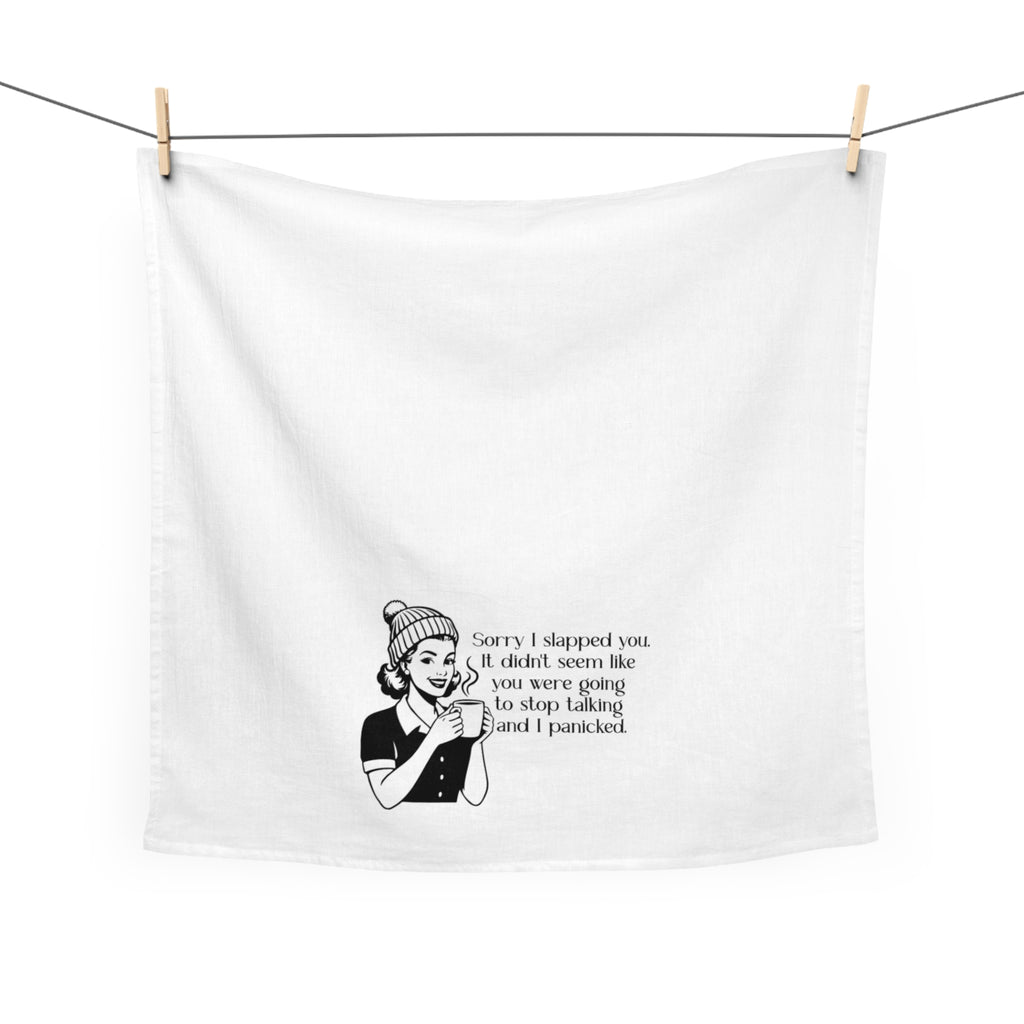 Tea Towel — Retro Illustration 'Sorry I Slapped You' Dish Towel, Funny Sarcastic Kitchen Gift
