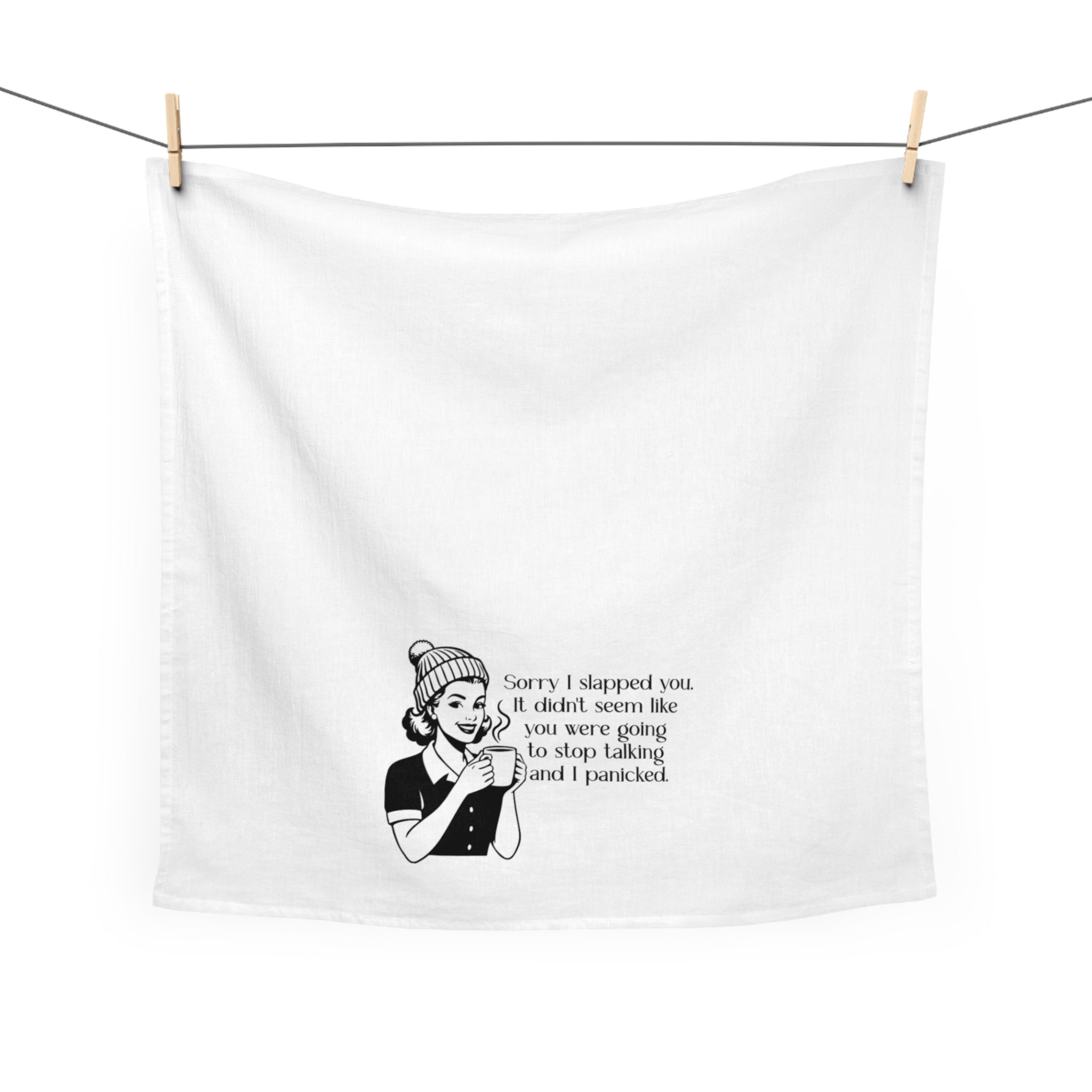 Tea Towel — Retro Illustration 'Sorry I Slapped You' Dish Towel, Funny Sarcastic Kitchen Gift