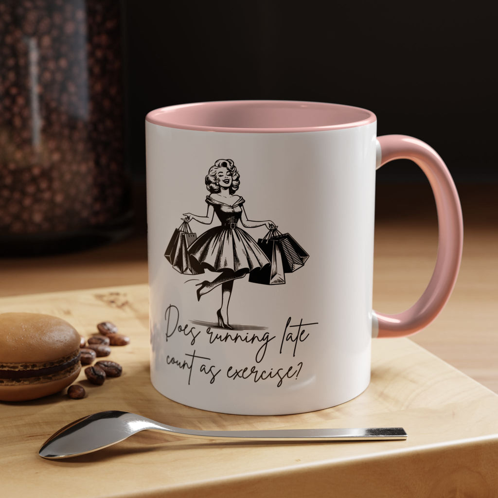 Does Turning Late Count As Exercise? Coffee Mug — Retro Shopping Lady Accent Mug