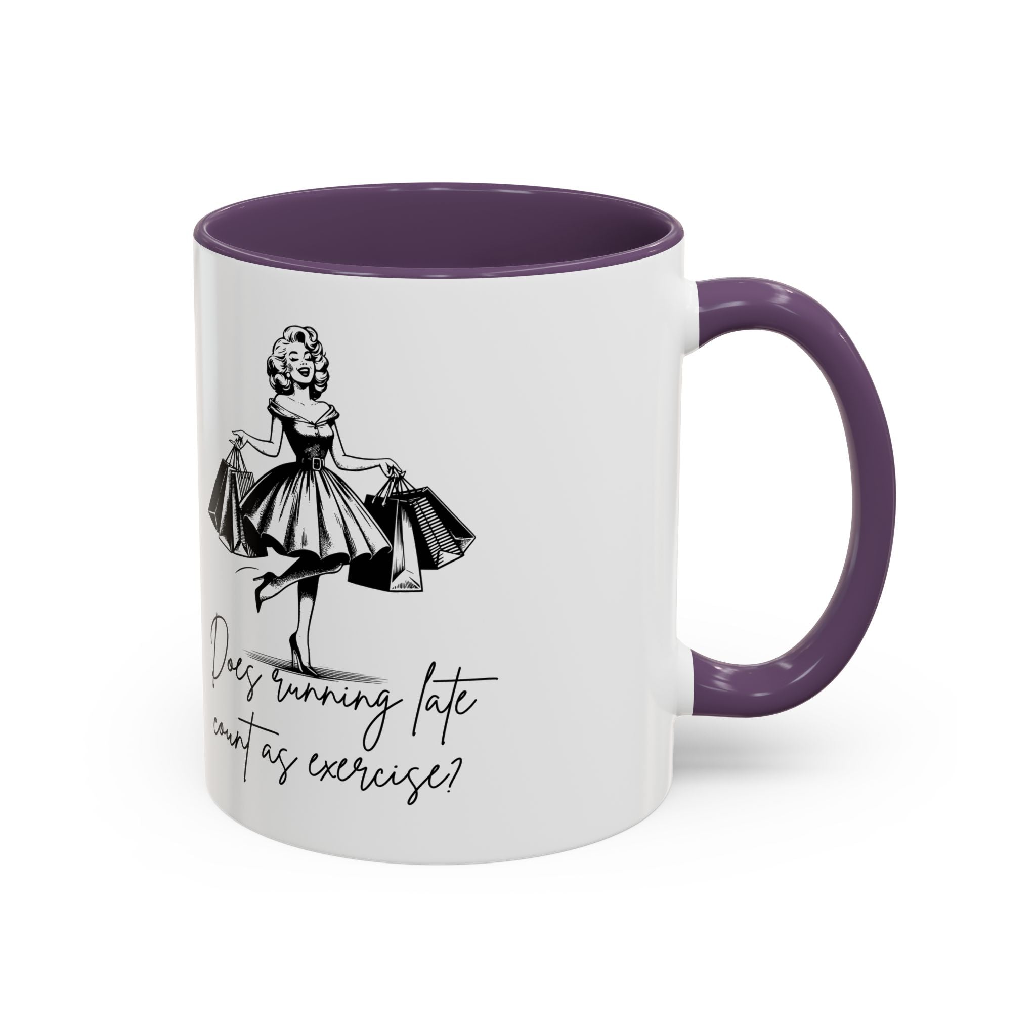 Does Turning Late Count As Exercise? Coffee Mug — Retro Shopping Lady Accent Mug