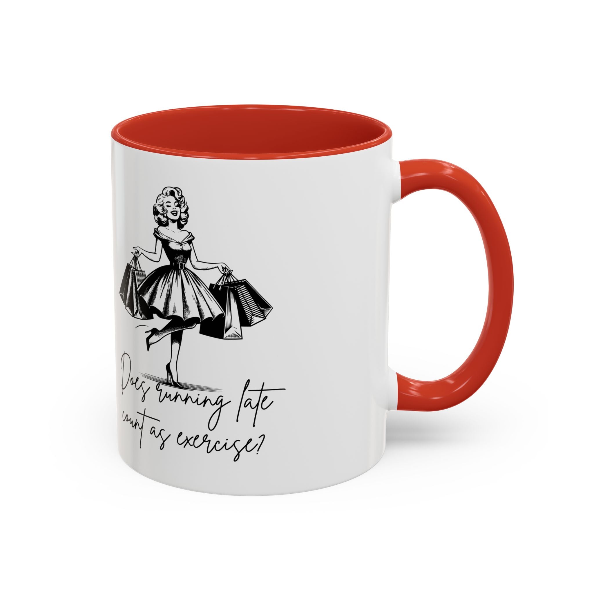 Does Turning Late Count As Exercise? Coffee Mug — Retro Shopping Lady Accent Mug
