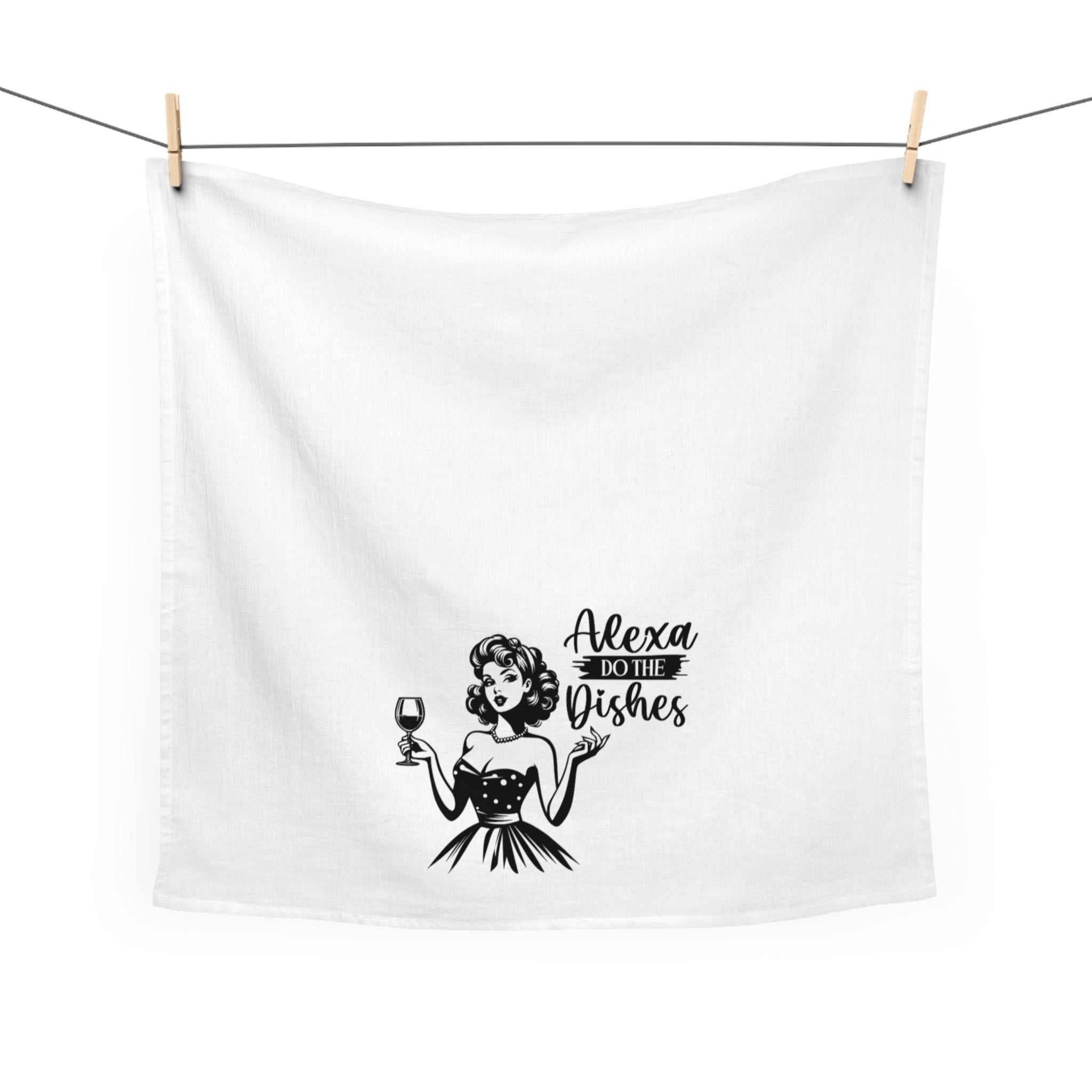 Tea Towel — Alexa Do The Dishes Retro Housewife Wine Kitchen Towel