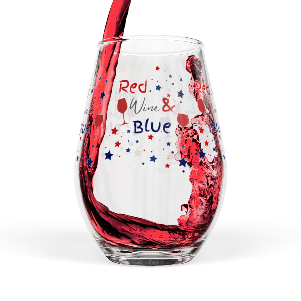 Stemless Wine Glass - "Red, White & Blue" Patriotic 4th of July Wine Glass
