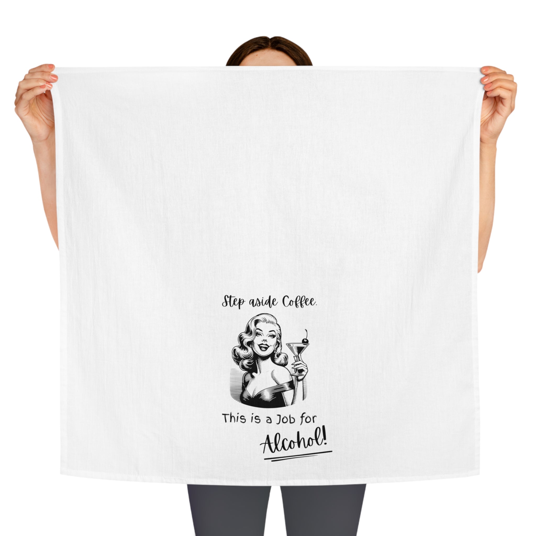 Tea Towel — Retro “Step Aside Coffee, This is a Job for Alcohol!” Cocktail Kitchen Towel
