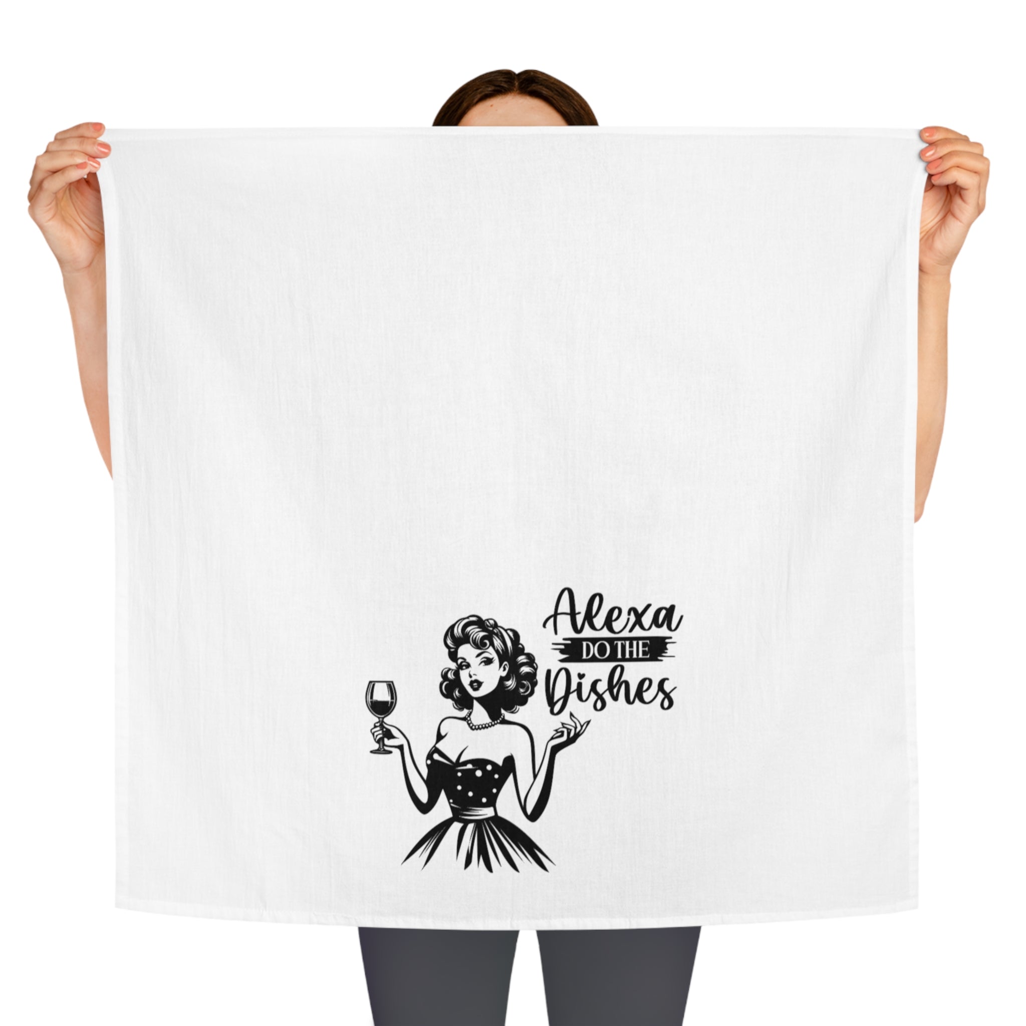Tea Towel — Alexa Do The Dishes Retro Housewife Wine Kitchen Towel