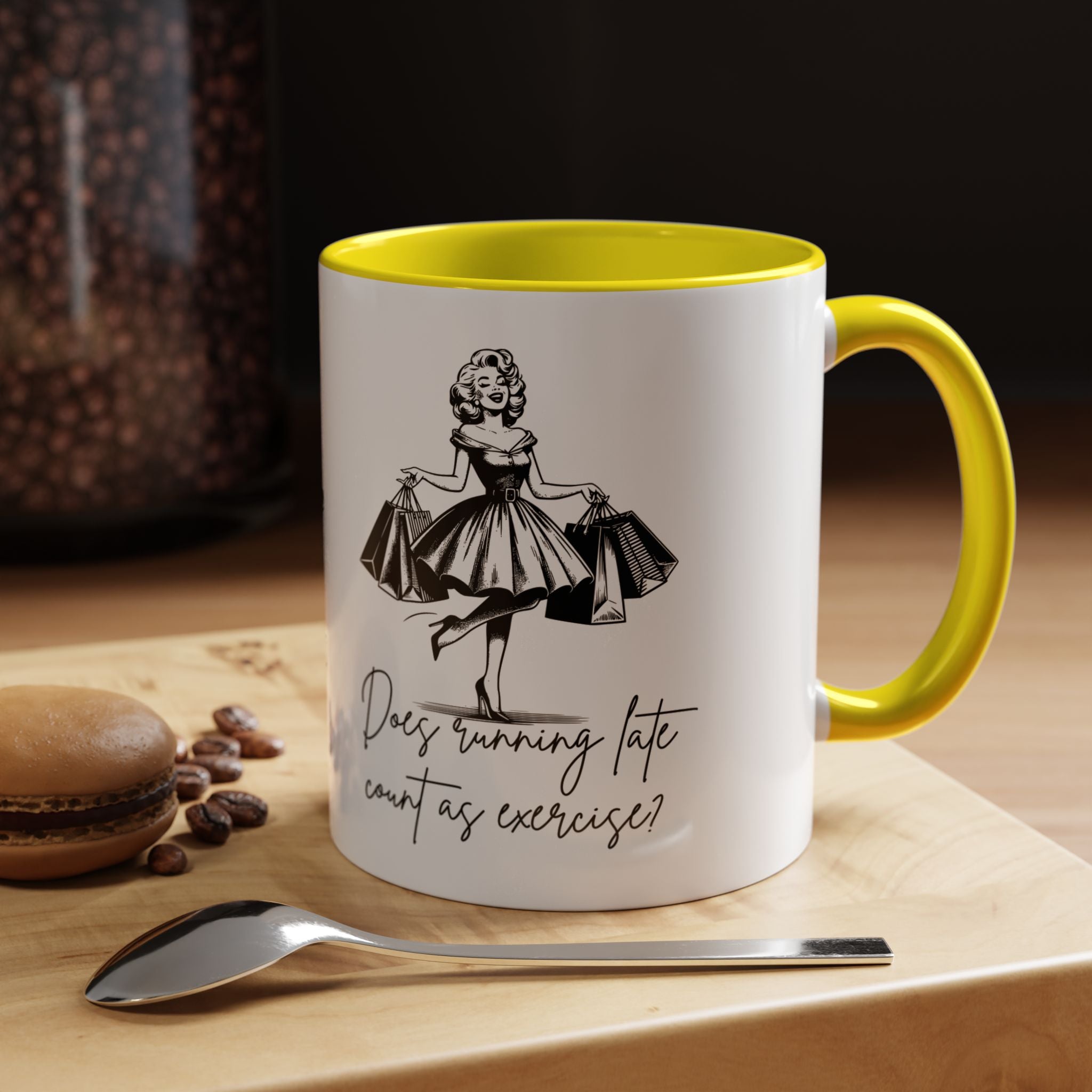 Does Turning Late Count As Exercise? Coffee Mug — Retro Shopping Lady Accent Mug