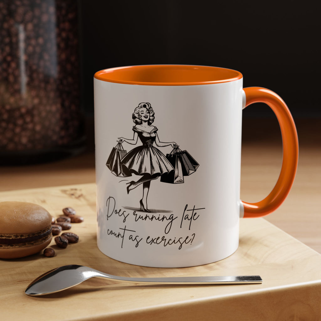 Does Turning Late Count As Exercise? Coffee Mug — Retro Shopping Lady Accent Mug