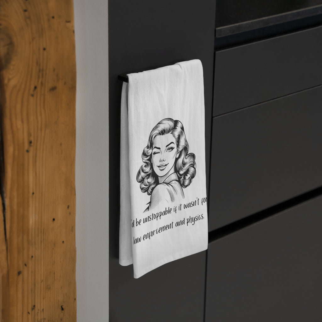 Vintage Woman Tea Towel — "I'd Be Unstoppable If I Wasn't Just Too Overcommitted and Tired" Kitchen Towel, Funny Retro Gift