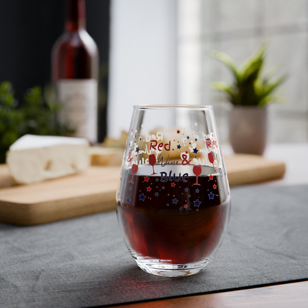 Stemless Wine Glass - "Red, White & Blue" Patriotic 4th of July Wine Glass