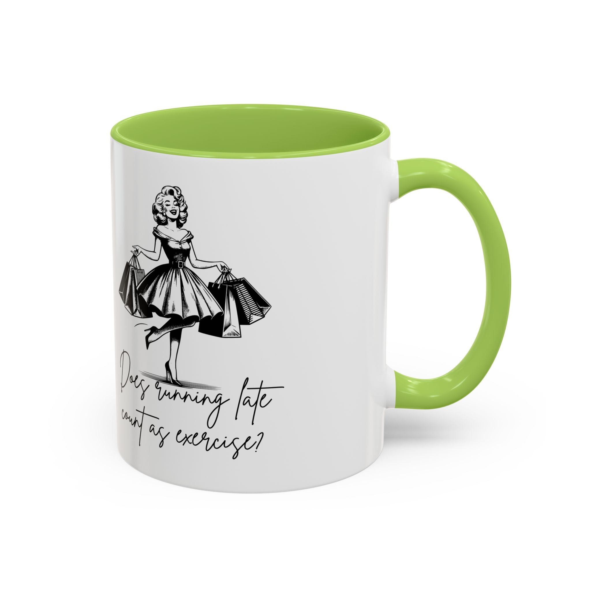 Does Turning Late Count As Exercise? Coffee Mug — Retro Shopping Lady Accent Mug