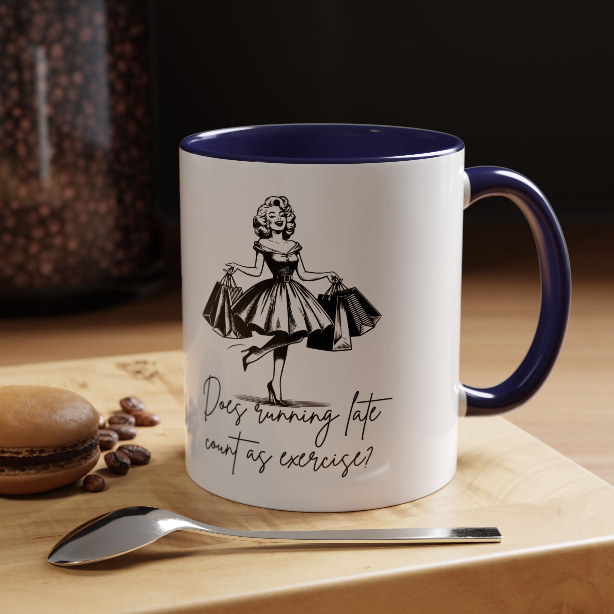 Does Turning Late Count As Exercise? Coffee Mug — Retro Shopping Lady Accent Mug