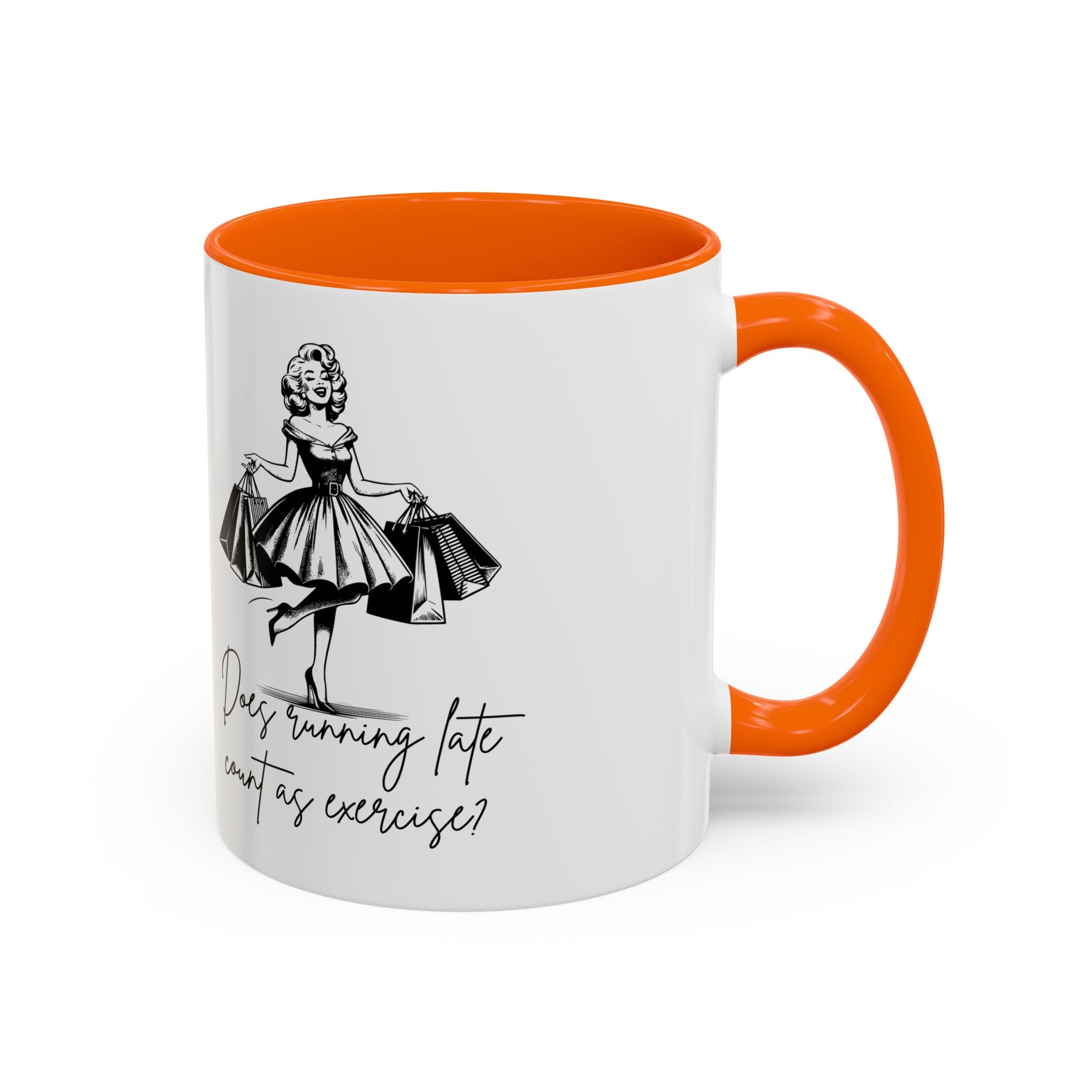 Does Turning Late Count As Exercise? Coffee Mug — Retro Shopping Lady Accent Mug