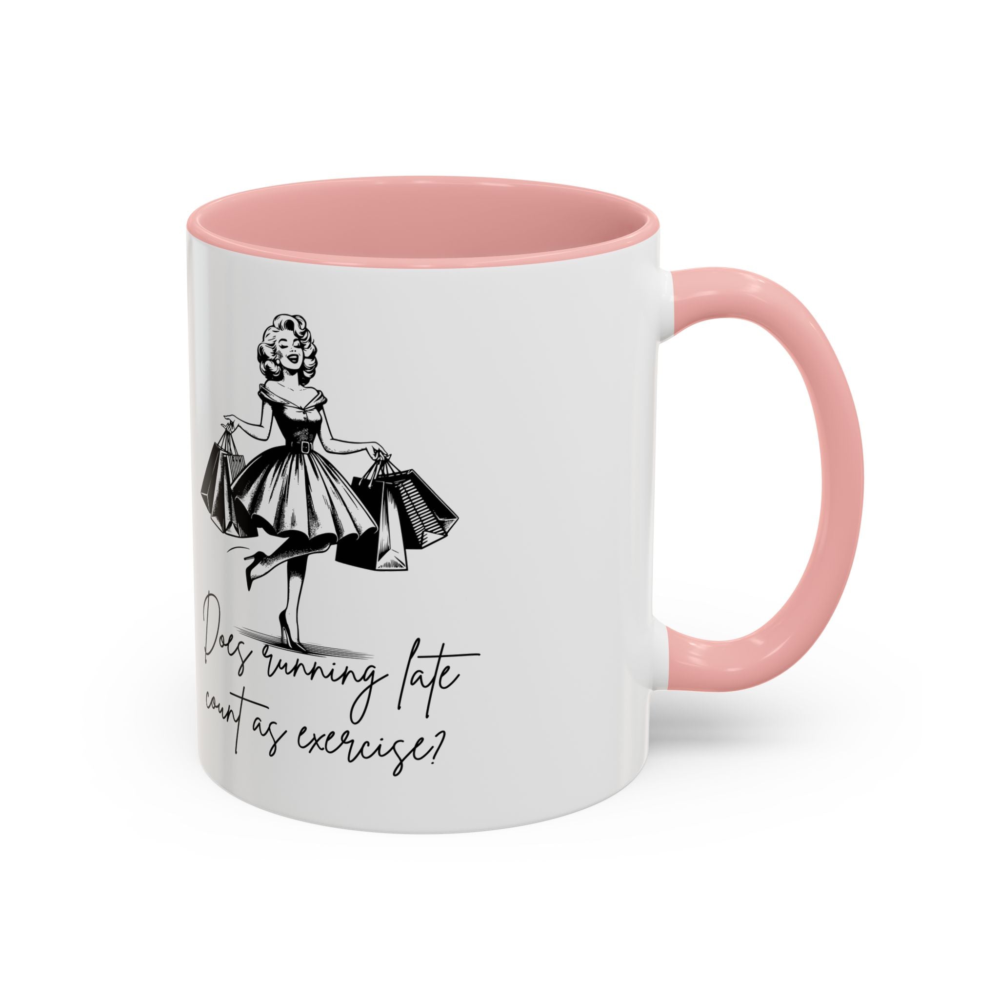 Does Turning Late Count As Exercise? Coffee Mug — Retro Shopping Lady Accent Mug