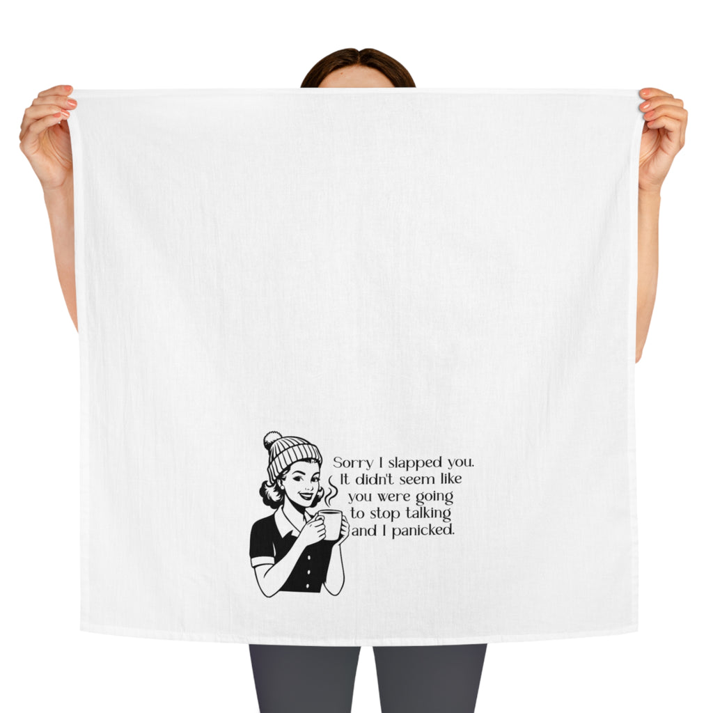 Tea Towel — Retro Illustration 'Sorry I Slapped You' Dish Towel, Funny Sarcastic Kitchen Gift