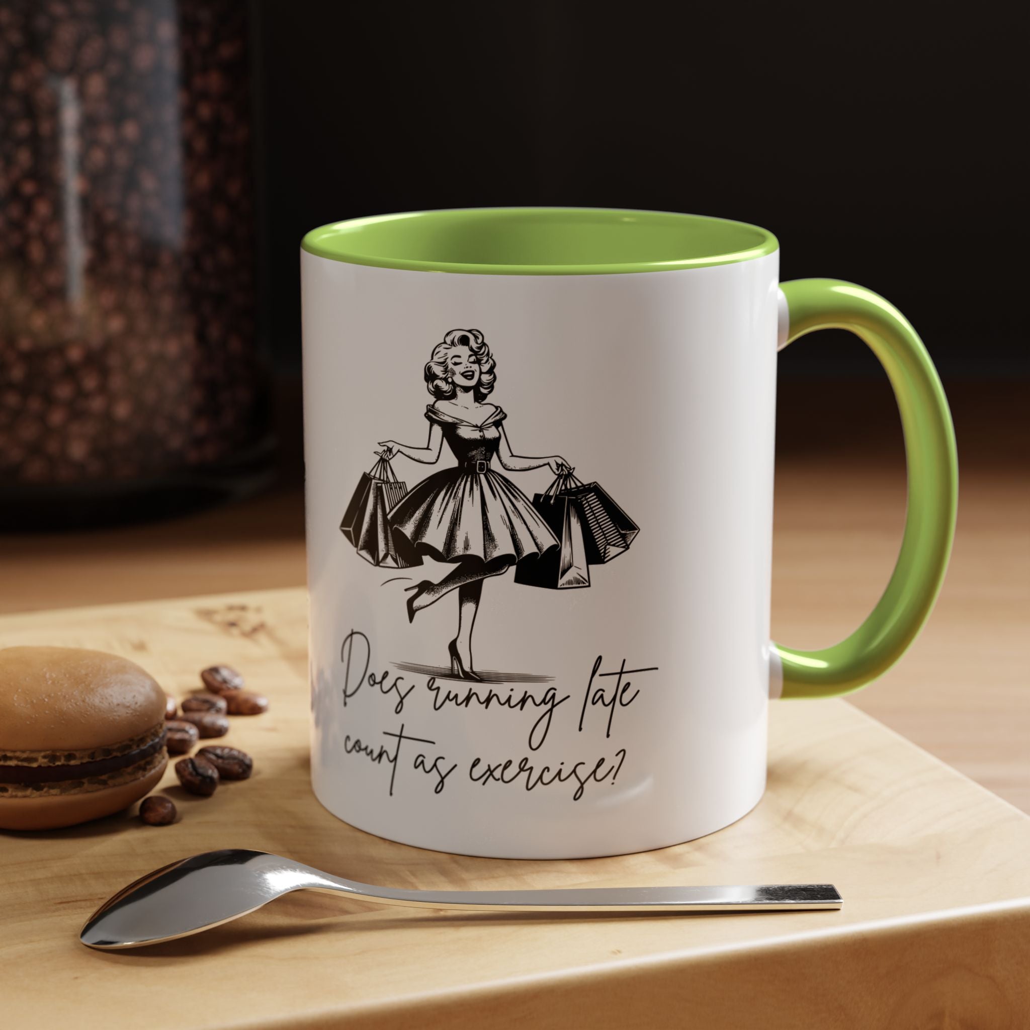 Does Turning Late Count As Exercise? Coffee Mug — Retro Shopping Lady Accent Mug